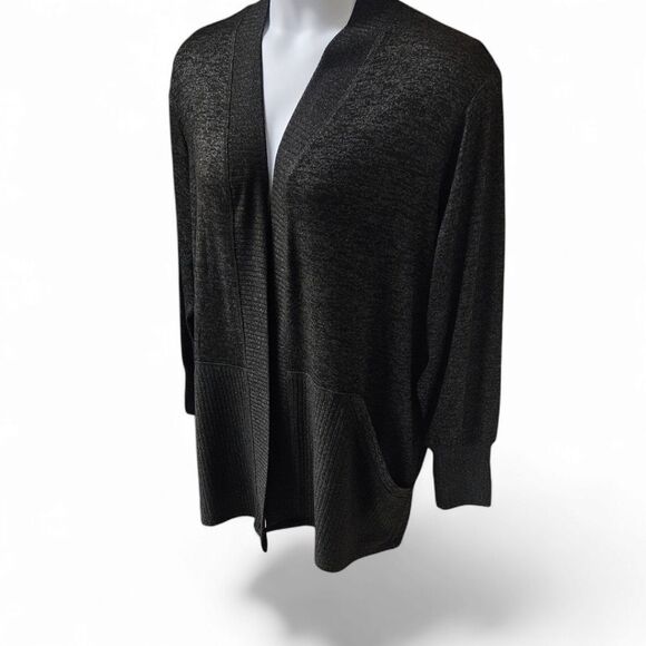  JOAN VASS NEW YORK Plus Size Black Ribbed Cardigan With Deep Pockets 1X - Picture 7 of 12
